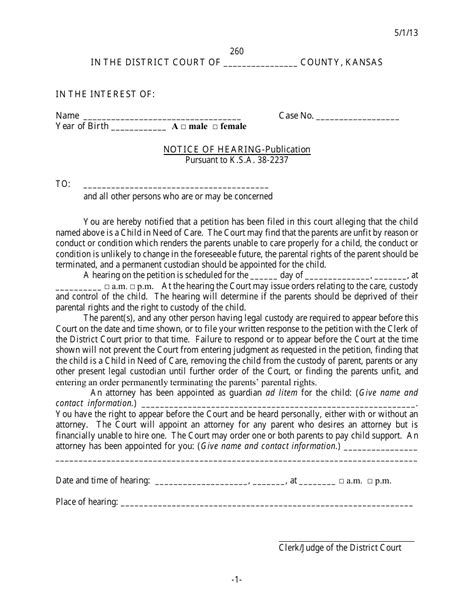 Notice Of Hearing Publication Printable Pdf Download