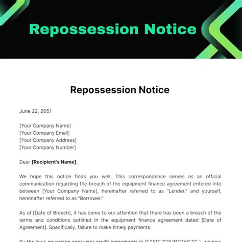 Notice Of Repossession Notice Of Repossession Letter Template Repossession Letter