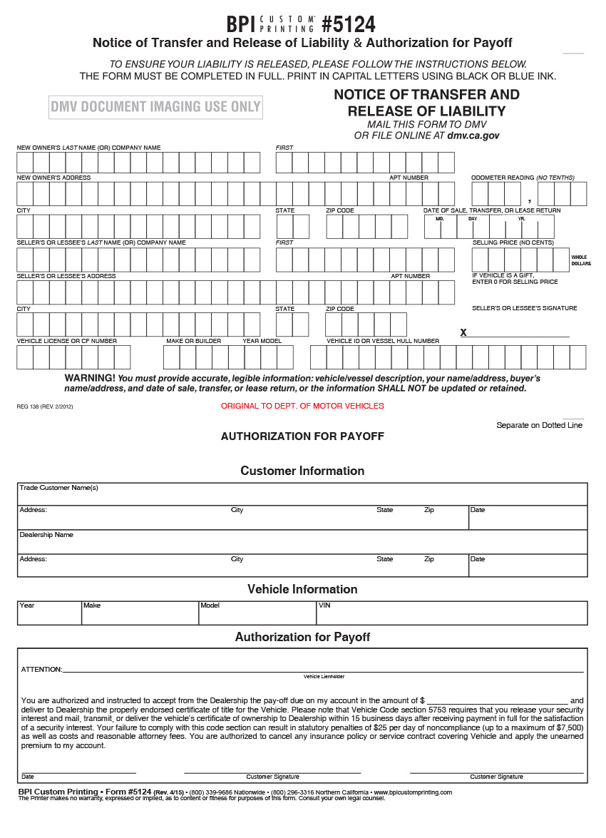 Notice Of Transfer And Release Of Liability Bpi Custom Printing