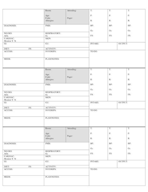 Nurse Report Sheet 3 Patients Per Side Med Surg Report Etsy