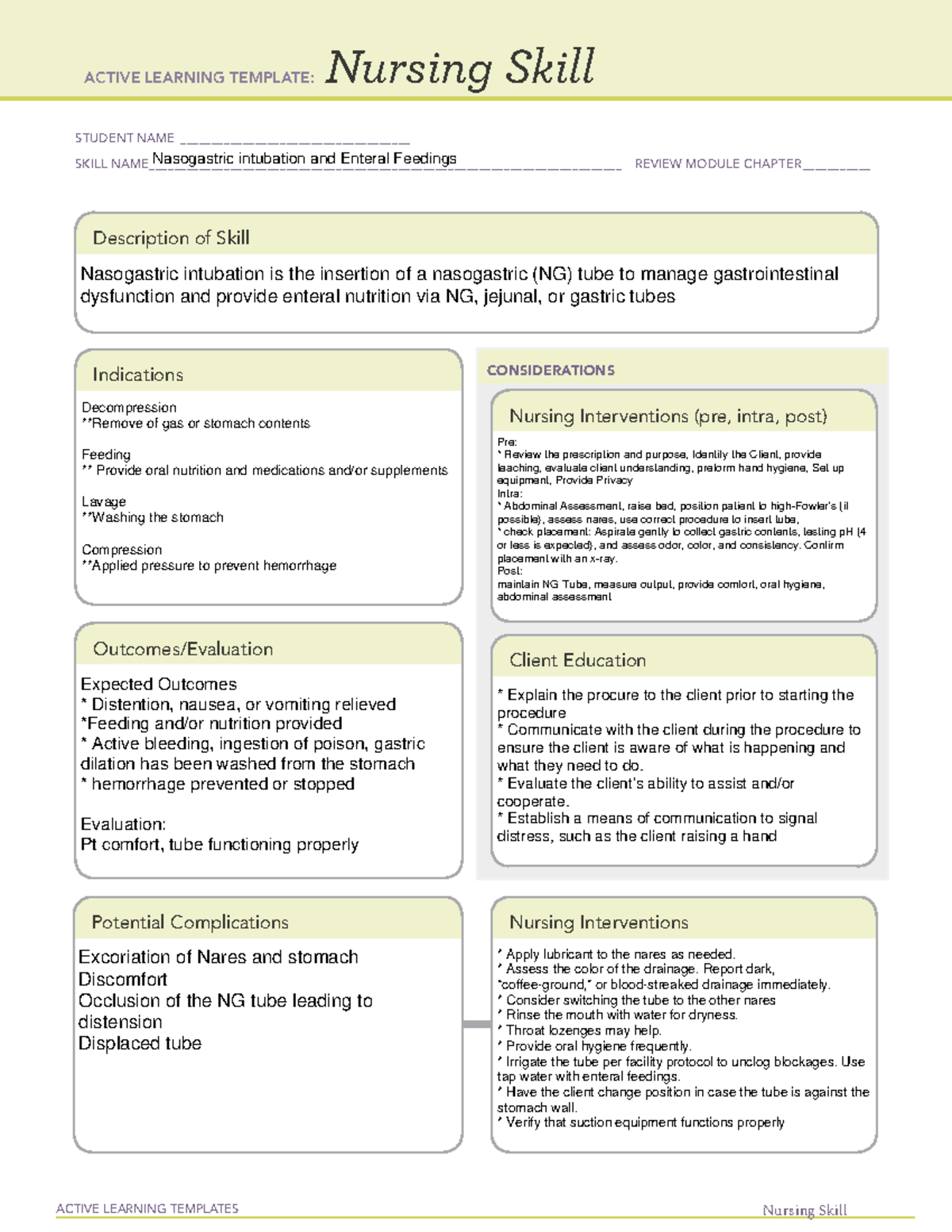 Nursing Skill Template