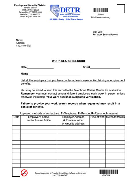 Nv Detr Work Search Record Fill And Sign Printable Template Online