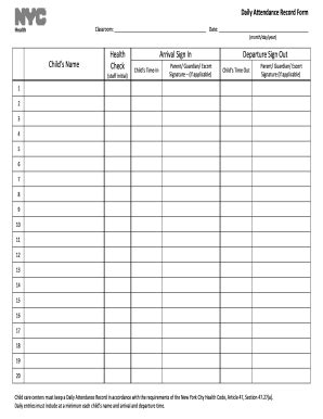 Ny Daily Attendance Record Form Fill And Sign Printable Template Online Us Legal Forms