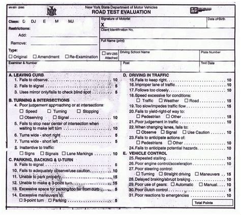 Ny Road Test Score Sheet