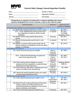 Nyc Concrete Safety Manager General Inspections Checklist 2010 2024