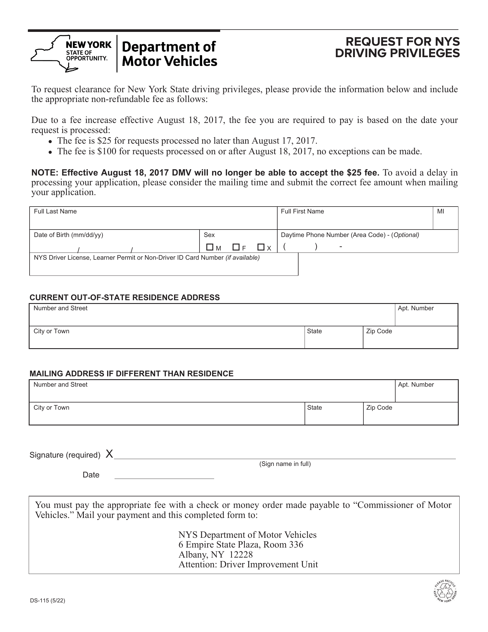 Nys Dmv Form Ds 115 Request For Nys Driving Privileges Forms Docs