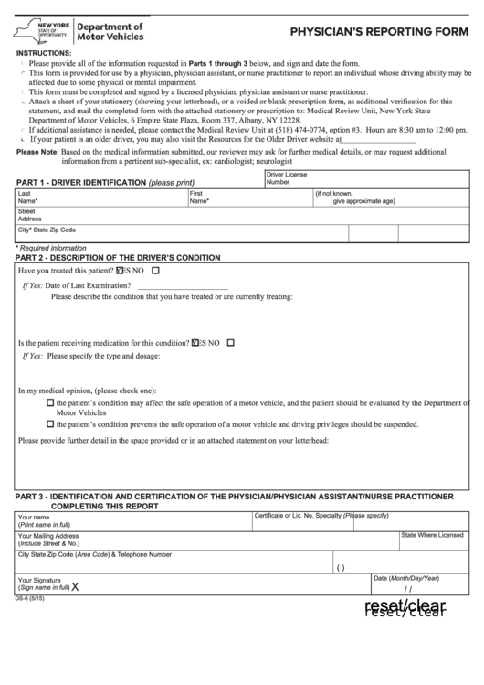 Nys Dmv Form Ds 6 Physician S Reporting Form Forms Docs 2023