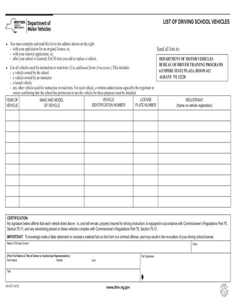 Nys Dmv Form Mv 527 List Of Driving School Vehicles Forms Docs 2023