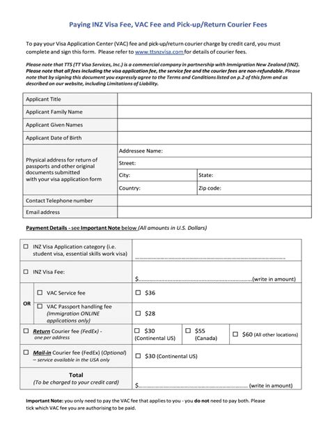 Nz Paying Inz Visa Fee Vac Fee And Return Courier Fees Fill And Sign Printable Template Online