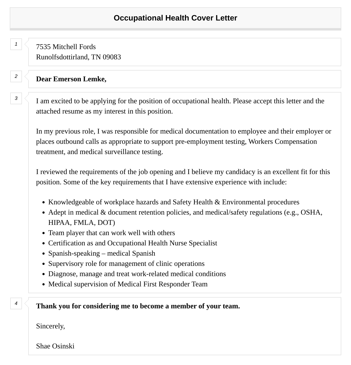 Occupational Health Cover Letter Velvet Jobs