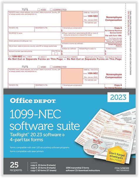 Office Depot Brand 1099 Nec Laser Tax Forms With Software 4 Part 3 Up 8