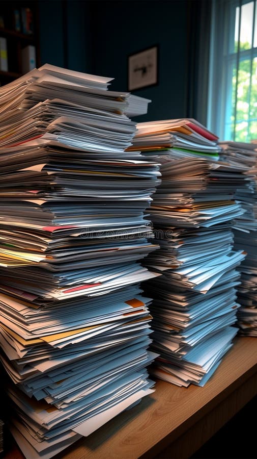 Office Organization Neat Stacks Of Paper Documents Professional