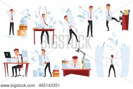 Office Paperwork Set Office Worker With Stack Of Documents Stock Vector Illustration Of Stack