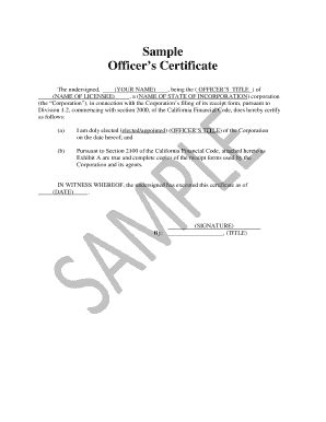 Officer Certificate Sample Fill And Sign Printable Template Online