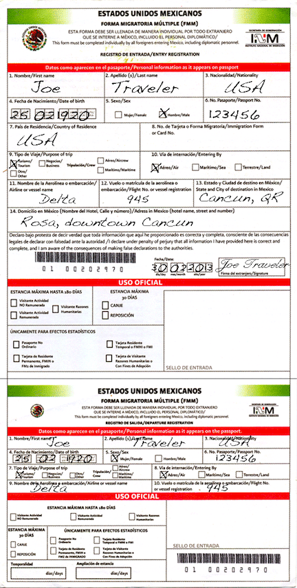 Official Entry Immigration Form Tourist Card Printable Blank