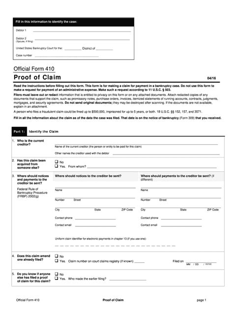 Official Form 410A Proof Of Claim Instructions Fill Out Sign Online