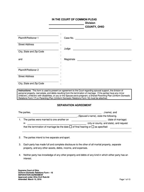 Oh Uniform Domestic Relations Form 16 2016 Complete Legal Document