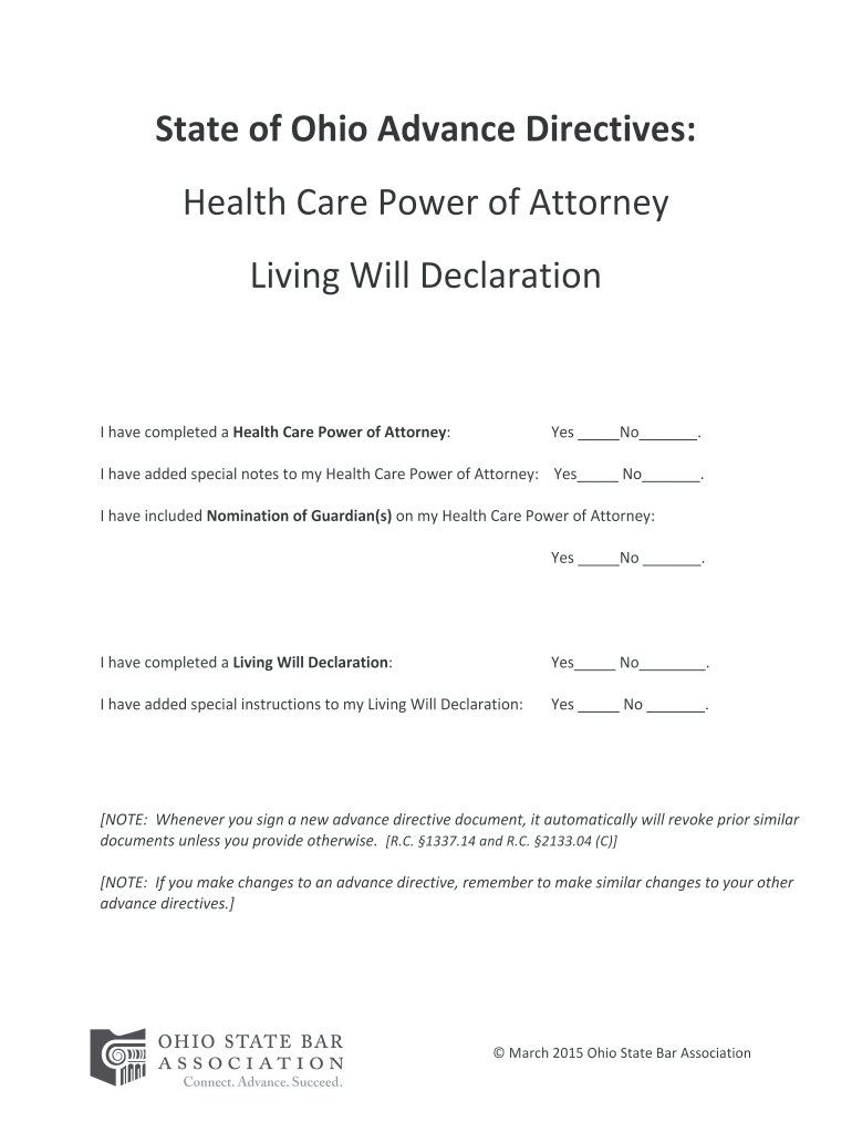 Ohio Advance Directives Fillable 2020 2021 Fill And Sign Printable