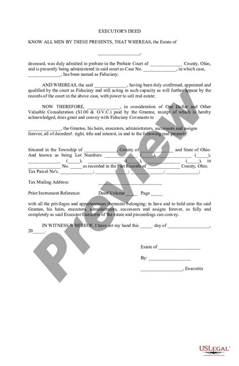 Ohio Executor S Deed Executor Deed Us Legal Forms