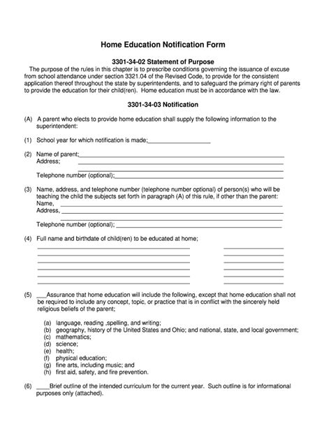 Ohio Homeschool Notification Form Fill Online Printable Fillable