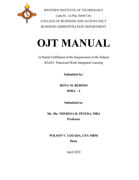 Ojt Manual Serve As A Guide On How To Obey The Rules And Regulations