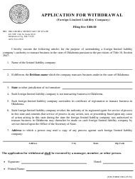 Oklahoma Application For Withdrawal Of A Foreign Limited Liability