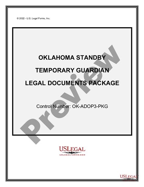 Oklahoma Standby Temporary Guardian Legal Documents Package Temporary