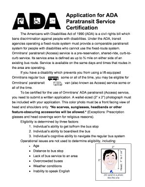 Omnitrans Application For Ada Paratransit Service Certification Fill