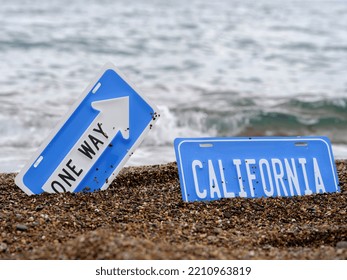 One Way California Sign On Beach Stock Photo 2210963819 Shutterstock