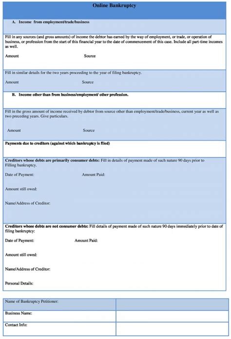 Online Bankruptcy Form Sample Template