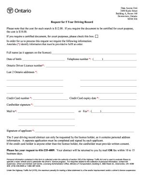 Ontario Request For 5 Year Driving Record Fill And Sign Printable