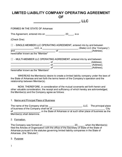 Operating Agreement For Llc Template