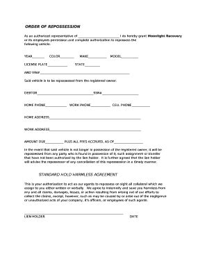 Order Of Repossession Doc Template Pdffiller