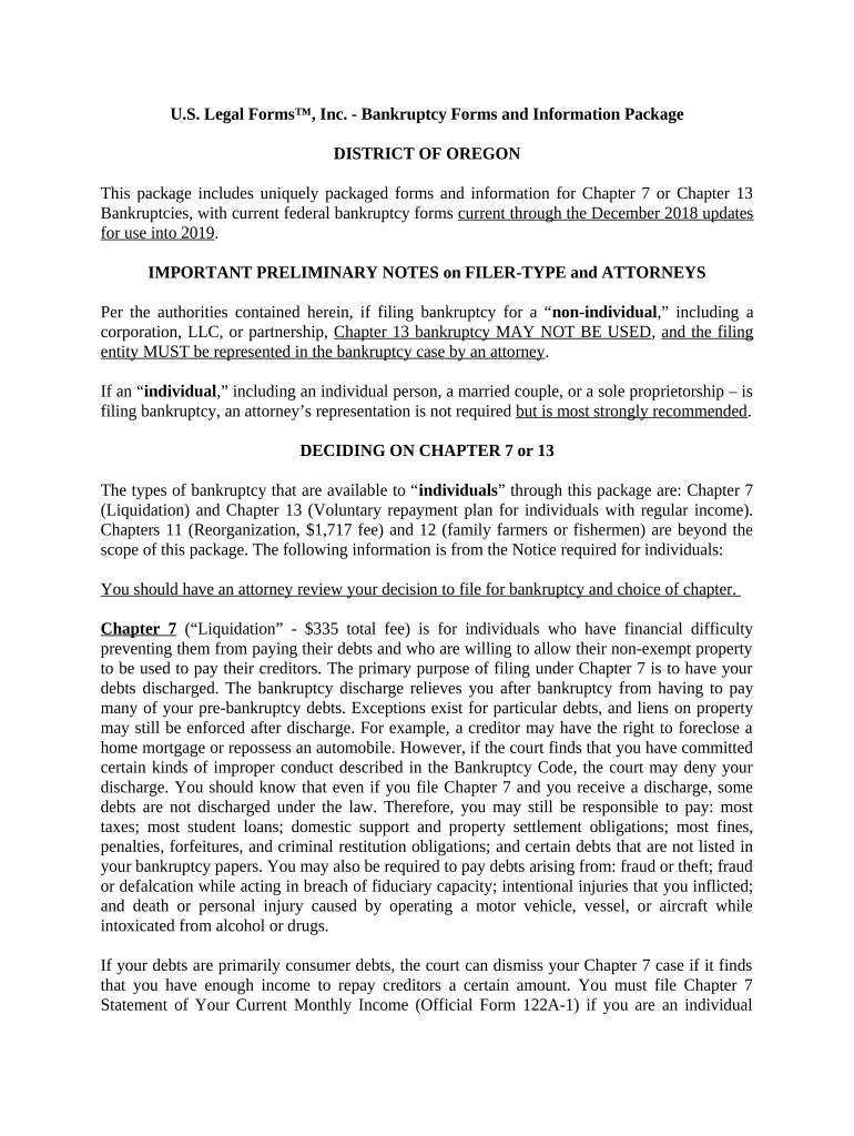 Oregon Bankruptcy Guide And Forms Package For Chapters 7 Or 13 Oregon