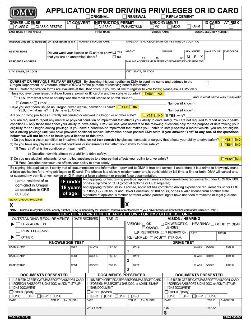 Oregon Dmv Form 735 502 Fill Out Printable Pdf Forms Online