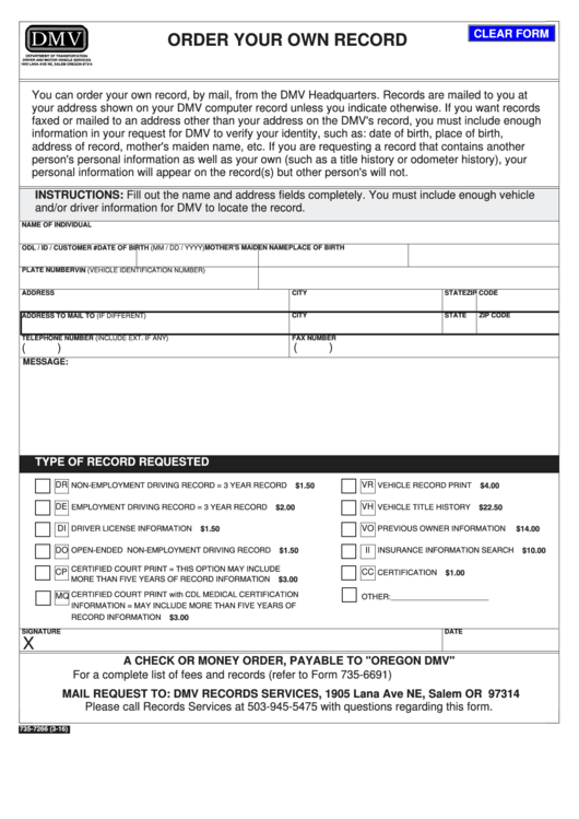 Oregon Dmv Form 735 7266 Order Your Own Record Forms Docs 2023