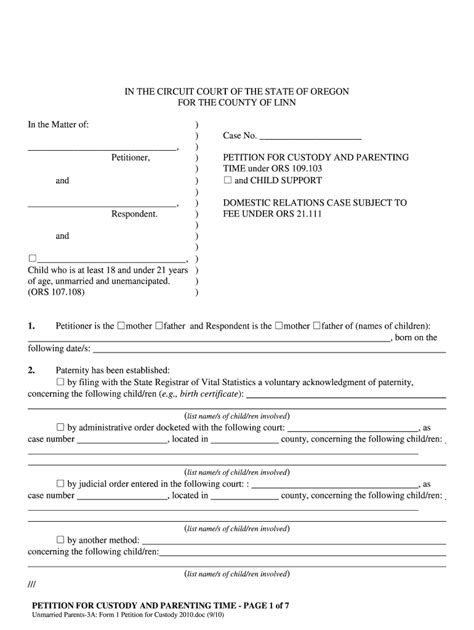 Oregon Form Petition Custody Fill Online Printable Fillable Blank Pdffiller