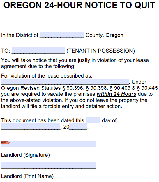 Oregon Notice To Vacate