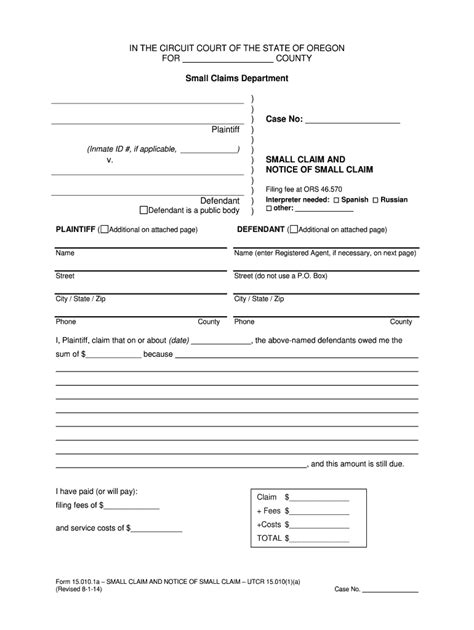 Oregon Small Claim 2014 2024 Form Fill Out And Sign Printable Pdf