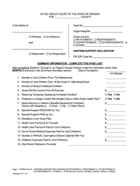 Oregon Support Declaration 2014 2024 Form Fill Out And Sign Printable