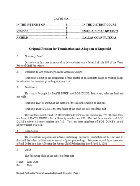 Original Petition For Termination And Adoption Texas Pdf Contact Law Lawsuit