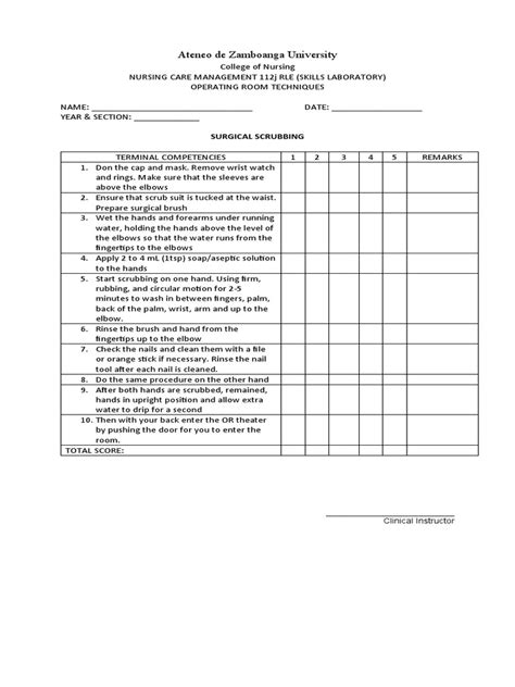 Ort Checklist For Or Procedures For Students Pdf Hand Glove