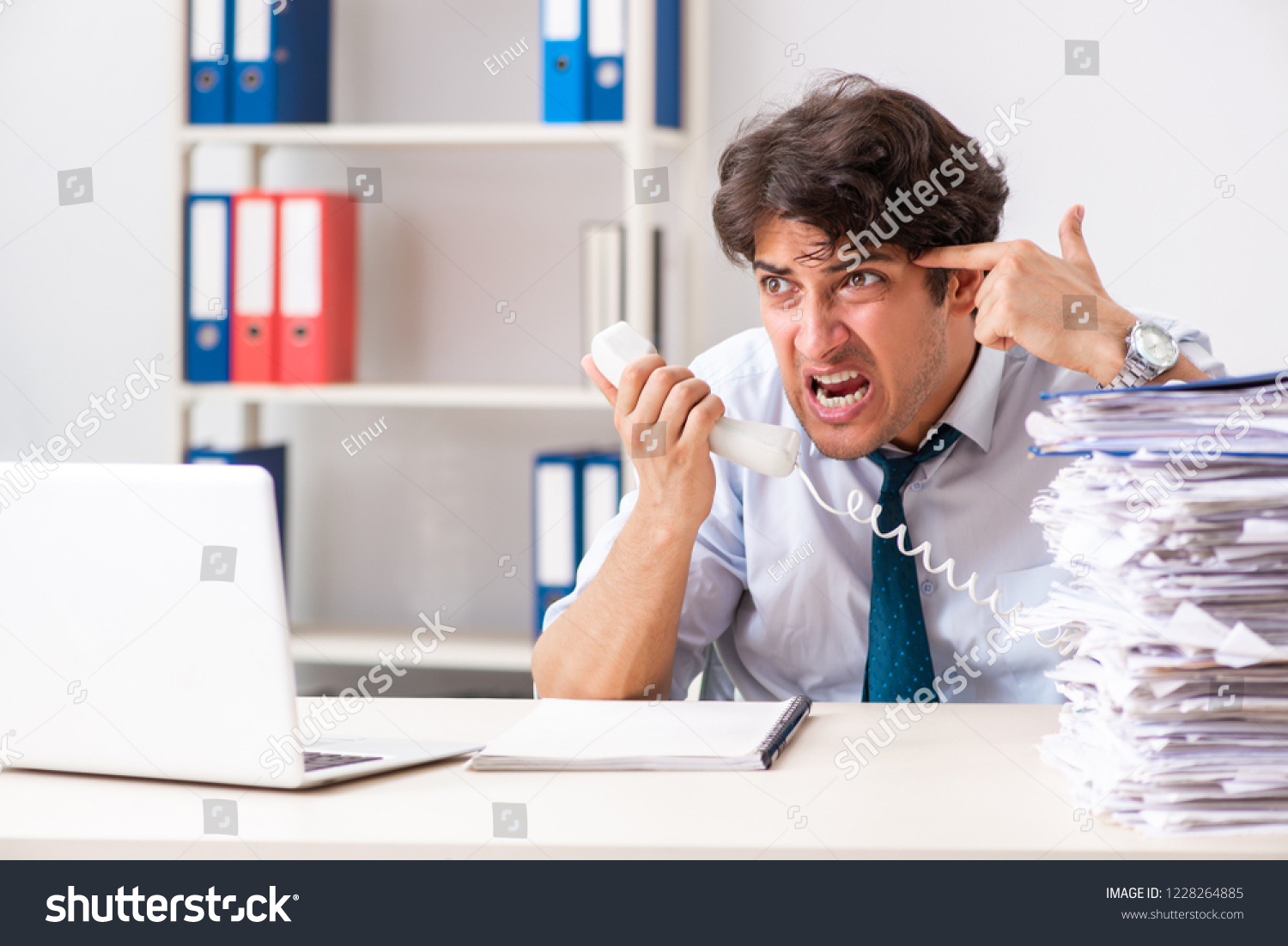 Overloaded Busy Employee With Too Much Work And Paperwork Stock Image Image Of Boss