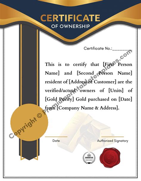 Ownership Certificate Template 2 Templates Example Templates Example Certificate