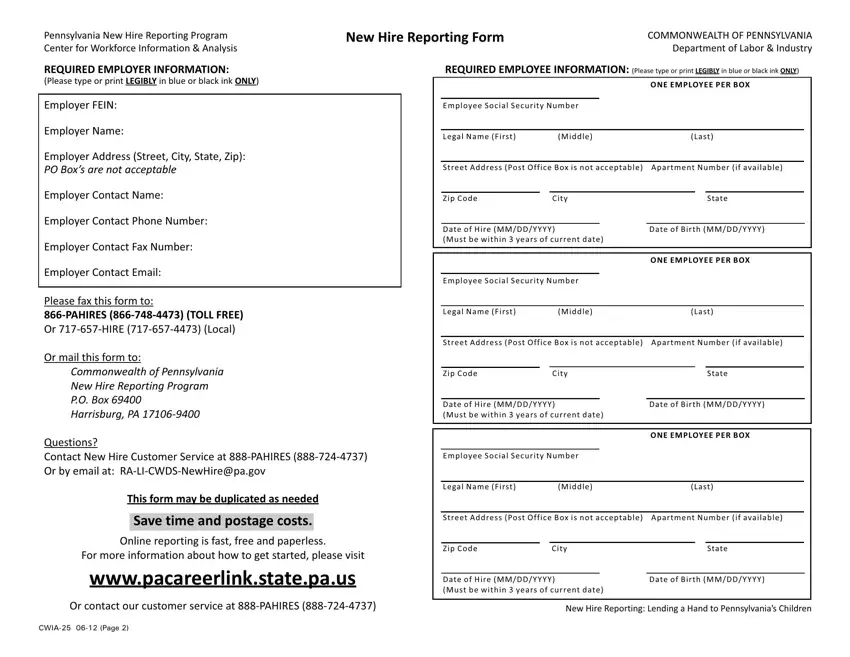 Pa New Hire Reporting Form Printable Pdf Download