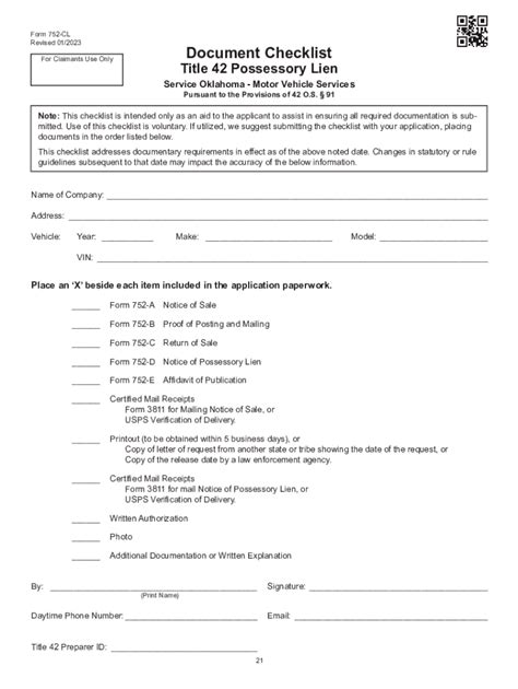 Packet 752 Title 42 Possessory Lien Procedures On Vehicles Packet