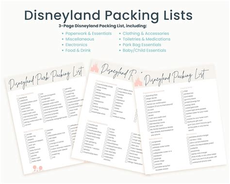 Packing List Template Bundle For Travel Agents Anaheim Ca Theme Park Vacation Orlando Theme