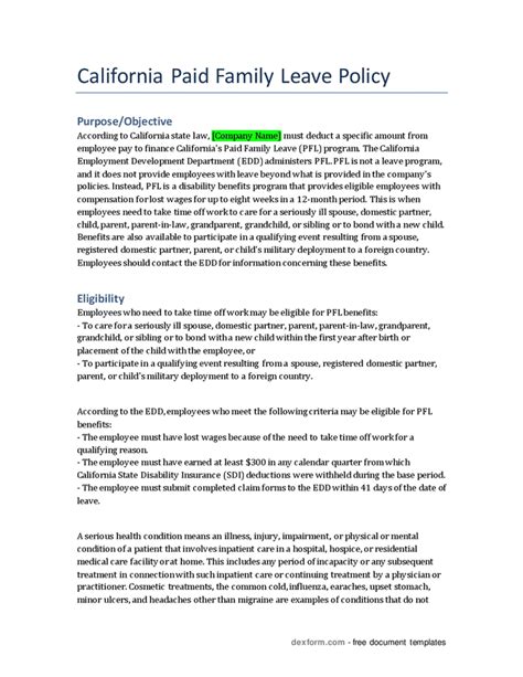 Paid Family Leave Policy California In Word And Pdf Formats