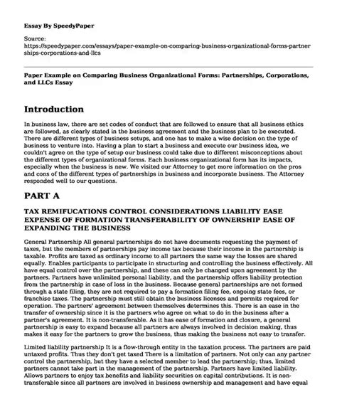 Paper Example On Comparing Business Organizational Forms