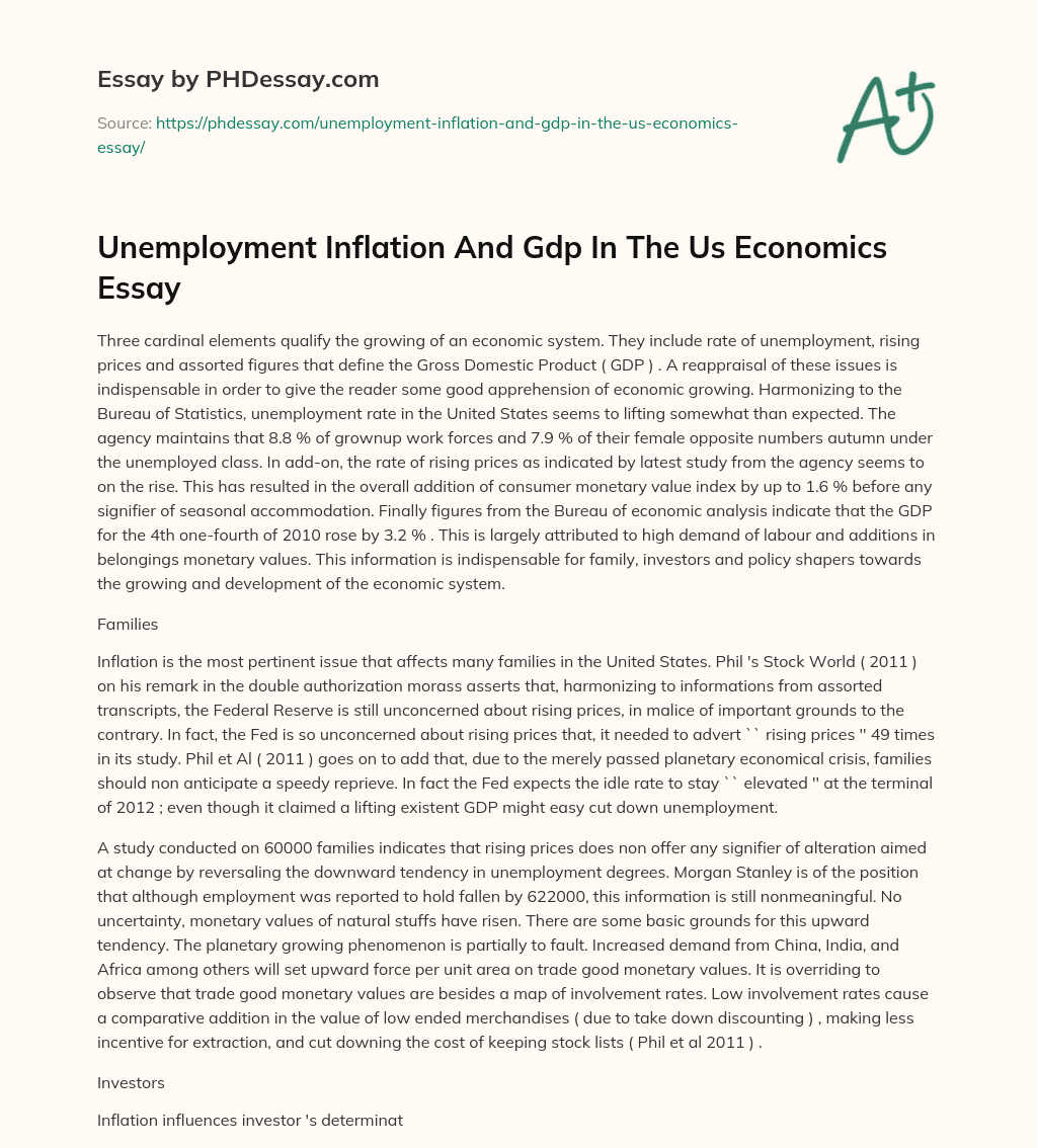 Paper Example On Us Economy Inflation And Unemployment Free Essay